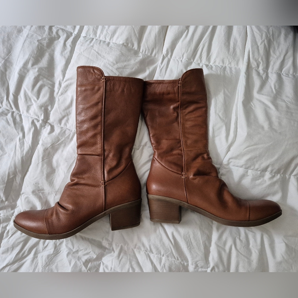 NEW Women's Dark Tan Leather Mid-calf Boots, Lightly Lined, 6.5 (37)
